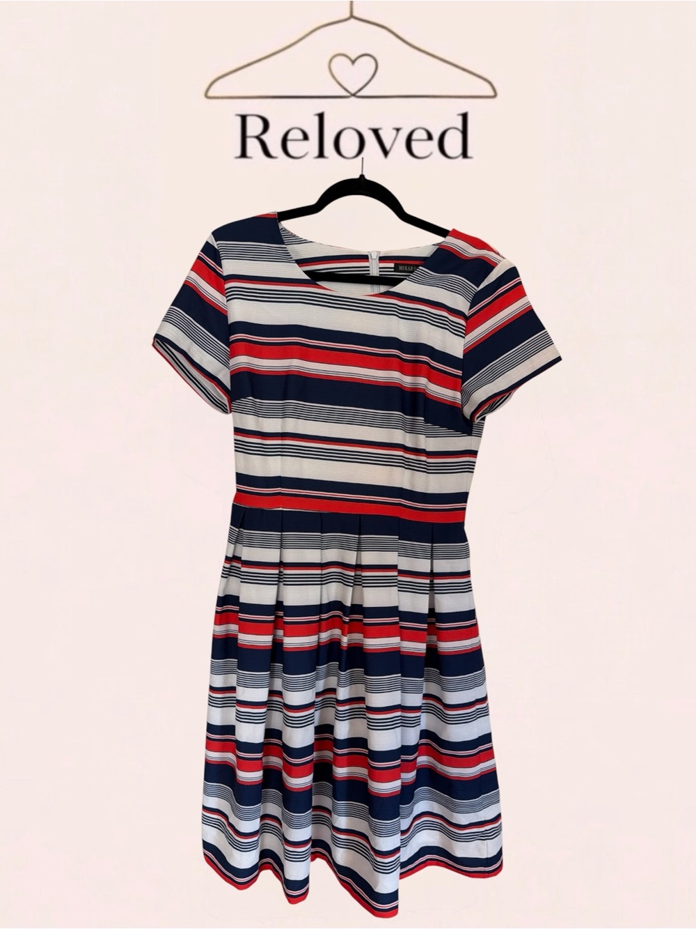 Mikarose Navy Red and White Striped Fit-and-Flare Dress